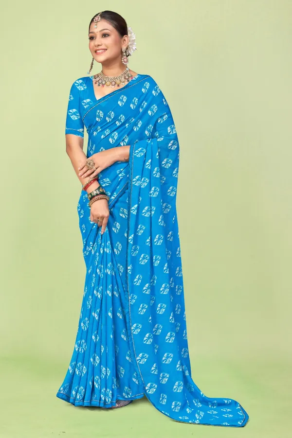 Blue_Bandhani_Print_Saree_With_Blouse