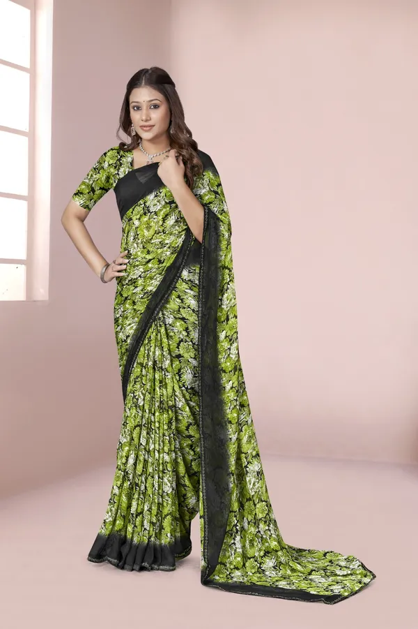 Green_Floral_Print_Saree_With_Black_Border