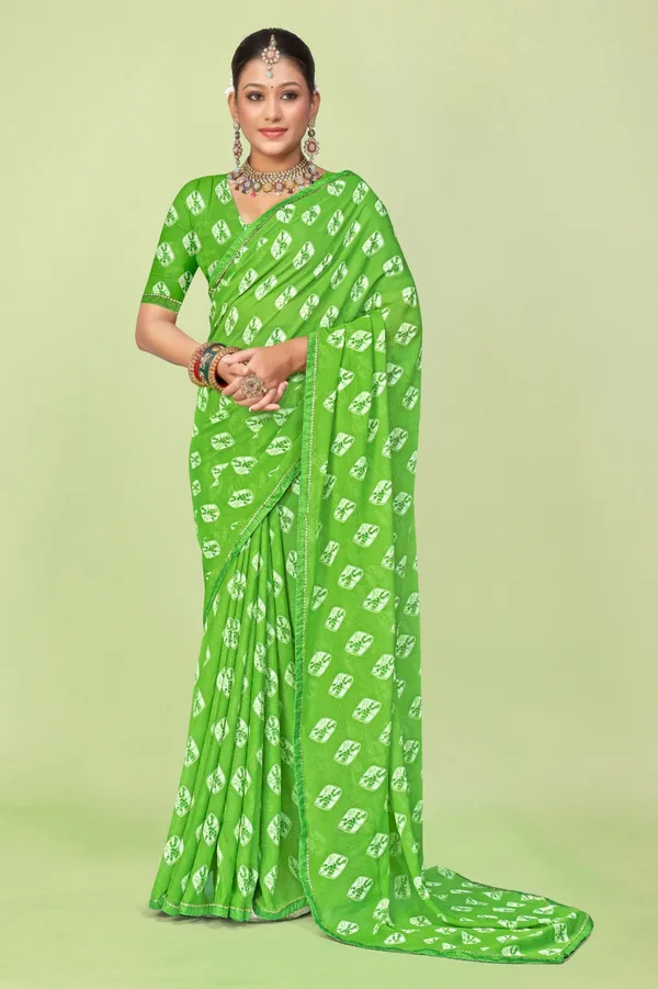 Parrot_Green_Bandhani_Saree_With_Silver_Zari_Booti