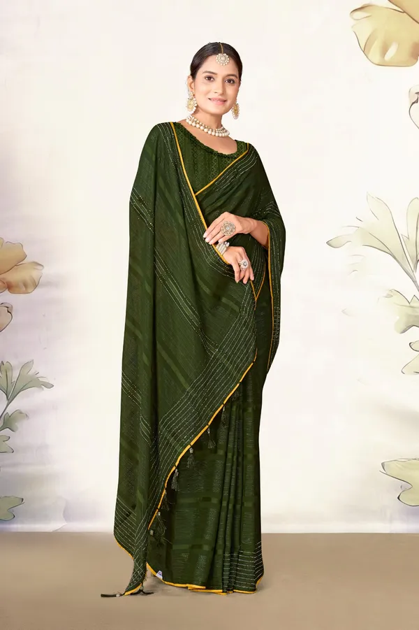 Elegant_Olive_Green_Silk_Saree_With_Golden_Threadwork_Border
