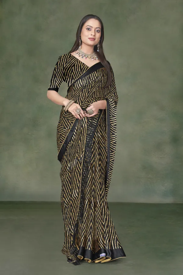 Black_And_Gold_Printed_Saree_With_Matching_Blouse