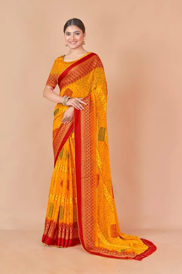 Yellow_Bandhani_Print_Saree_With_Red_Border