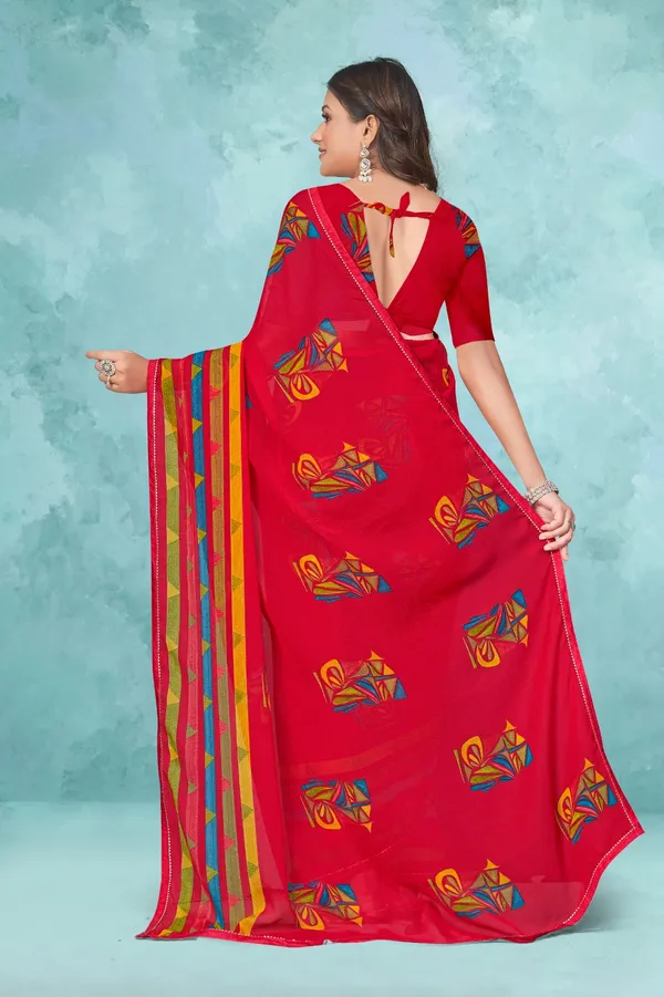 Vibrant_Red_Printed_Saree_With_Colorful_Border_And_Matching_Blouse