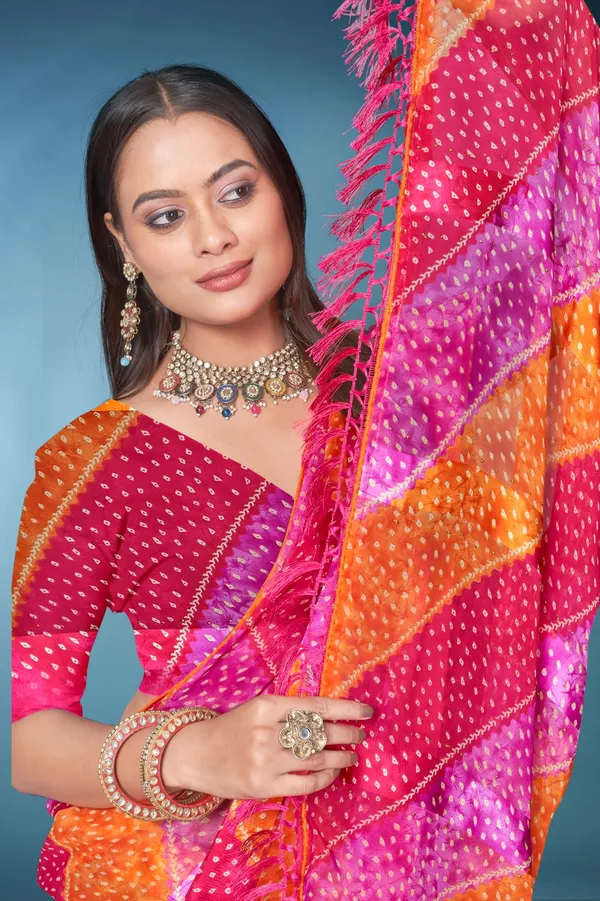Multicolor_Bandhani_Silk_Saree_With_Tassels_-_Pink_Orange_Purple