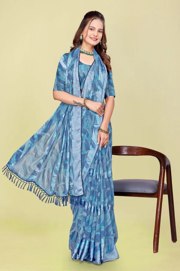 Blue_Abstract_Print_Saree_With_Tasseled_Border