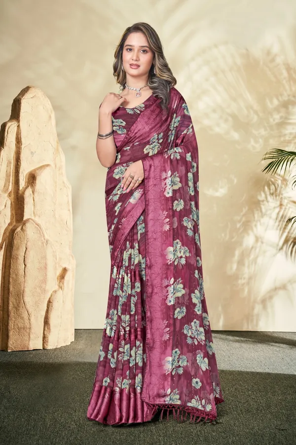 Maroon_Floral_Print_Saree_With_Embroidered_Border
