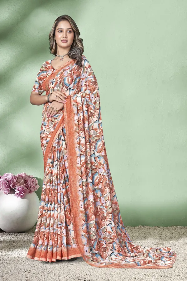 Printed_Saree_With_Floral_Pattern_In_Peach_And_Blue_Tones