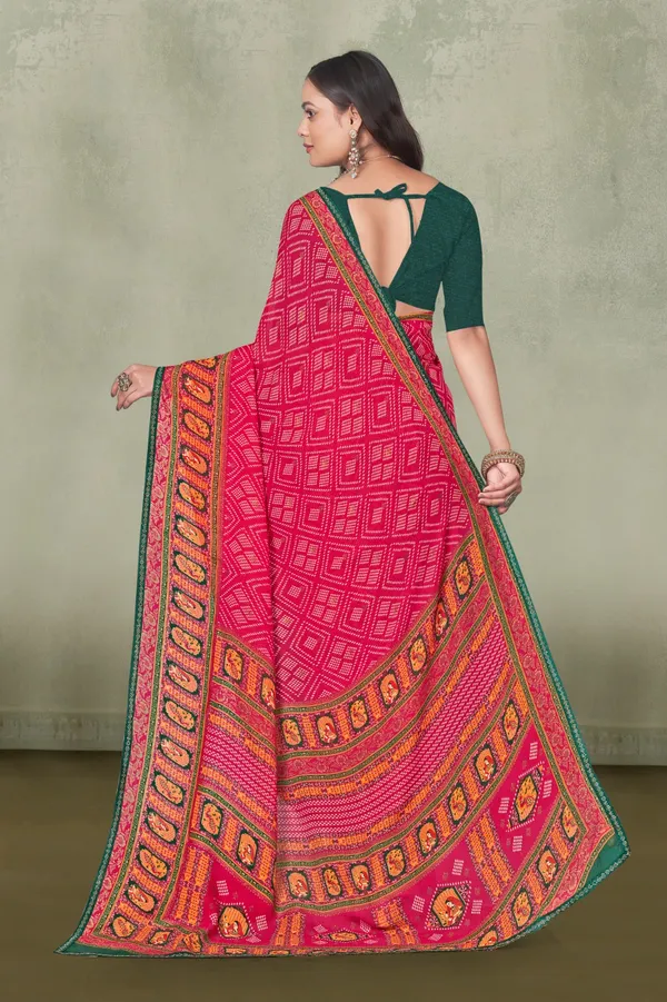 Traditional_Pink_Bandhani_Print_Saree_With_Green_Border