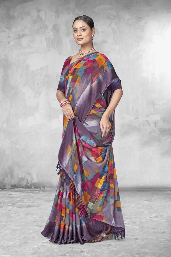 Multicolor_Geometric_Checkered_Print_Silk_Saree_With_Contrast_Border