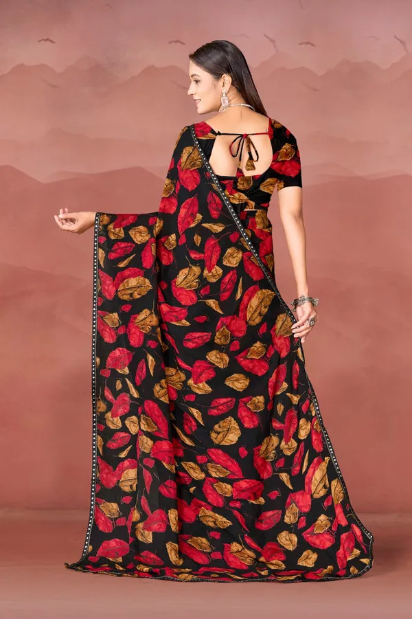 Black_Floral_Print_Saree_With_Red_And_Gold_Motifs