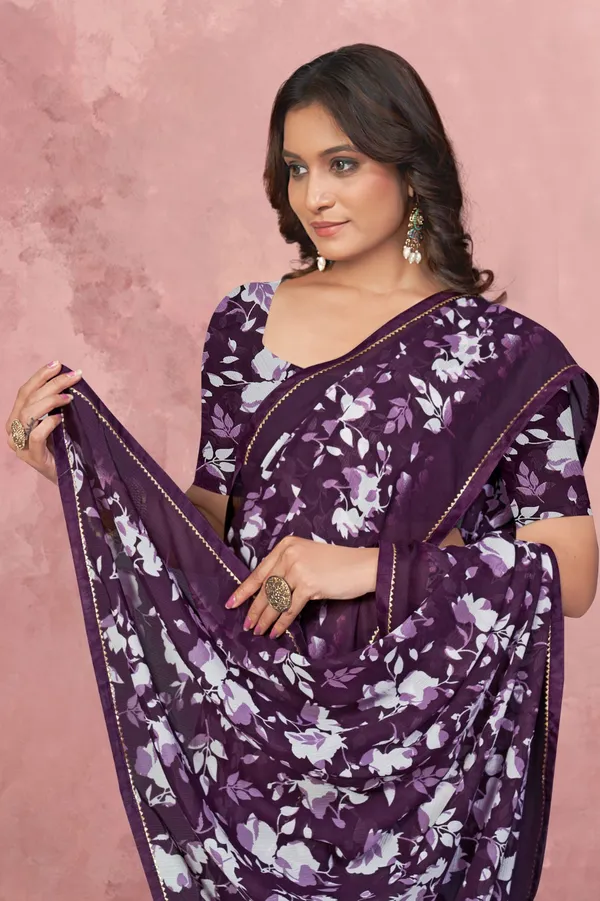 Purple_Floral_Printed_Saree_With_Matching_Blouse