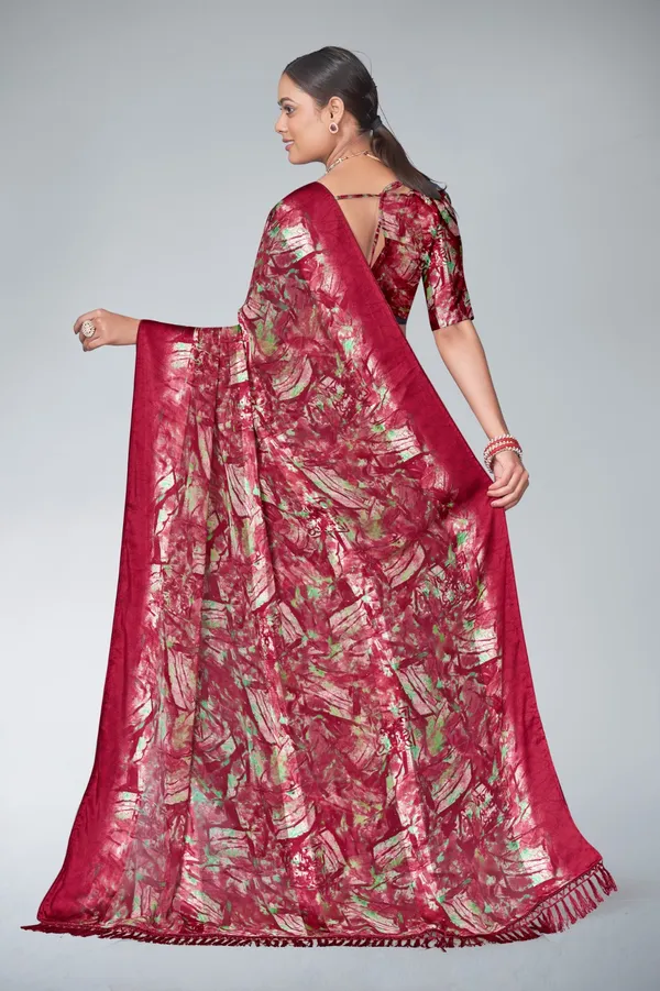Red_Floral_Print_Saree_With_Blouse_Piece