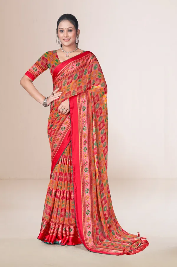 Multicolor_Geometric_Print_Patola_Silk_Saree_With_Red_Border_And_Tassels