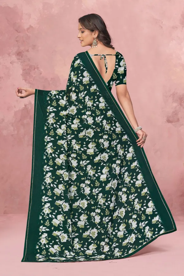 Dark_Green_Floral_Print_Saree_With_Solid_Border