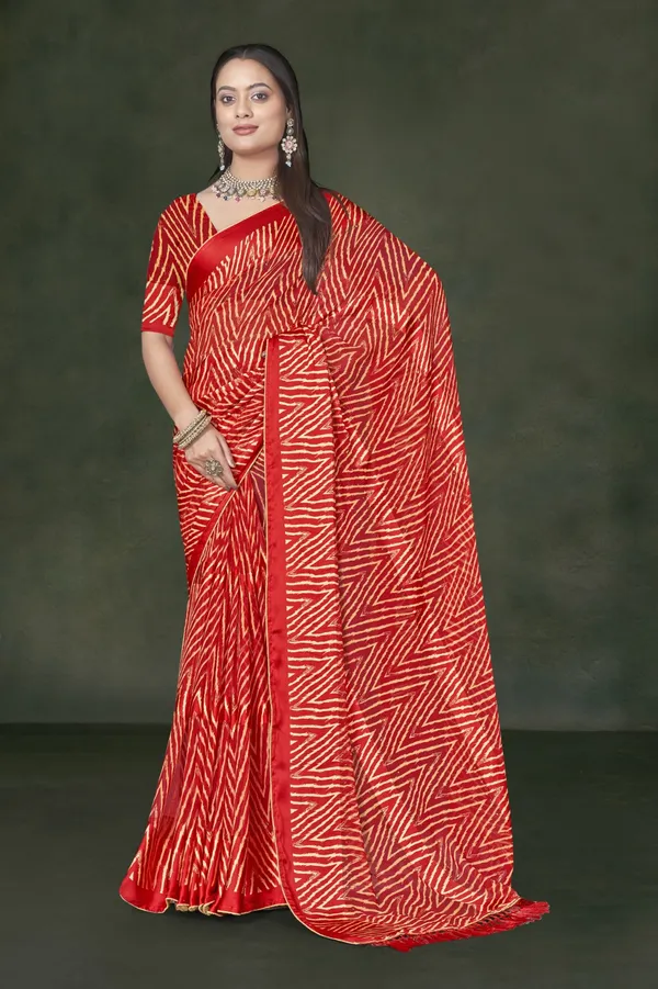 Red_And_Beige_Leheriya_Print_Georgette_Saree
