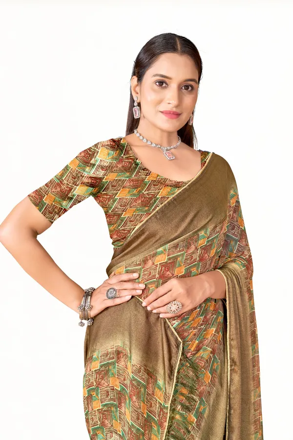 Elegant_Golden_Brown_Printed_Silk_Saree_With_Woven_Border_And_Blouse_Piece