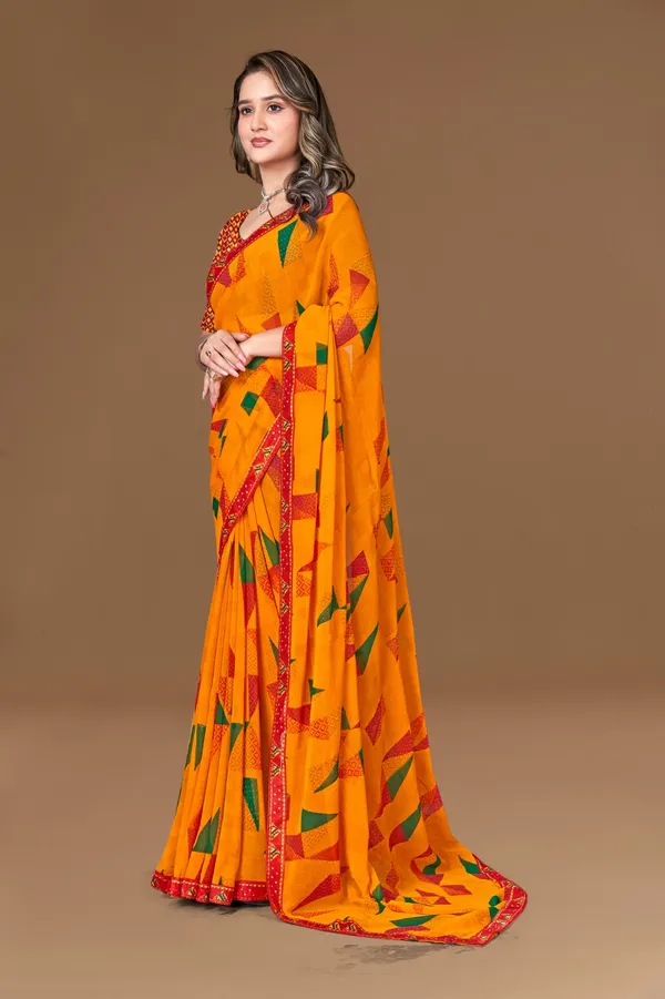 Vibrant_Orange_Saree_With_Geometric_Print_And_Red_Border