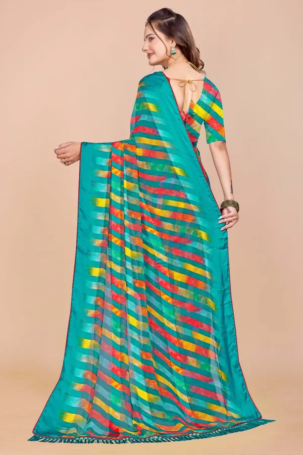 Vibrant_Multicolor_Striped_Saree_With_Turquoise_Base