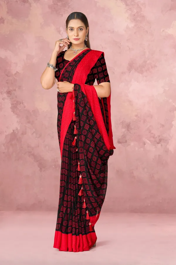 Black_And_Red_Printed_Saree_With_Matching_Blouse