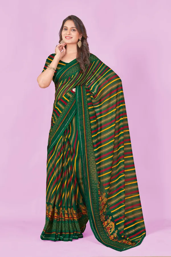 Women_Green_Striped_Ethnic_Saree_With_Embroidered_Border