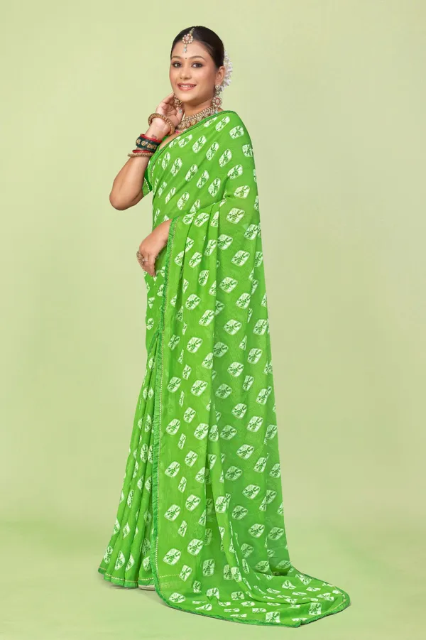 Parrot_Green_Bandhani_Saree_With_Silver_Zari_Booti