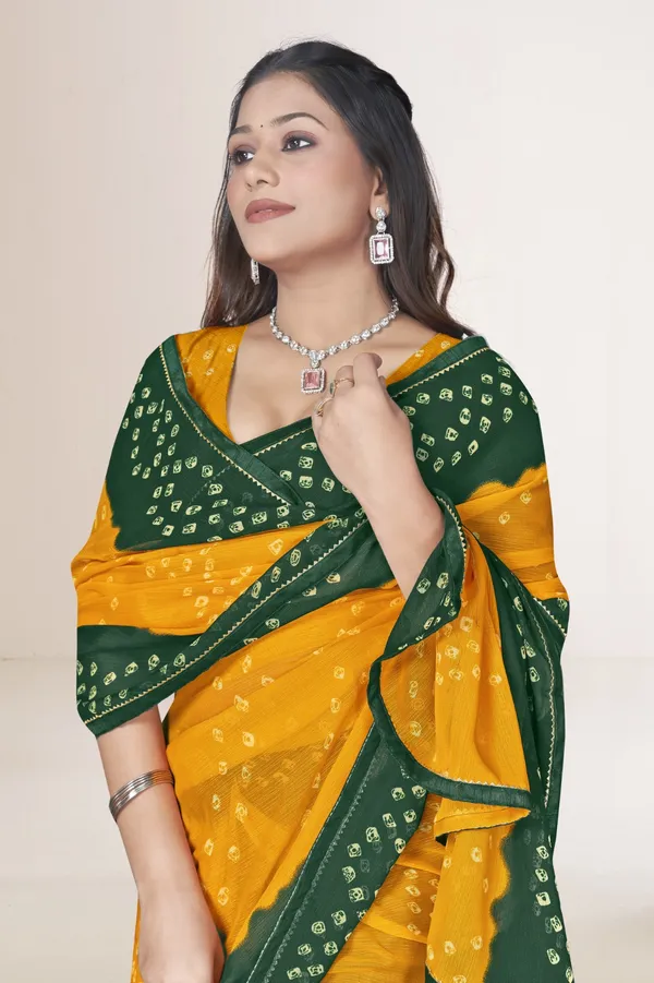 Mustard_Yellow_And_Green_Bandhani_Saree_With_Traditional_Tie_Dye_Pattern