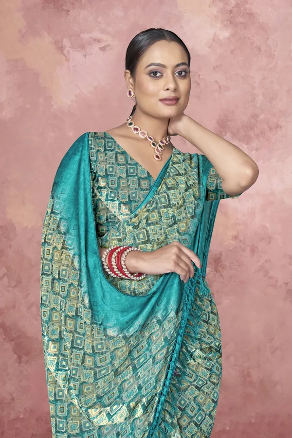 Turquoise_Banarasi_Silk_Saree_With_Golden_Zari_Work
