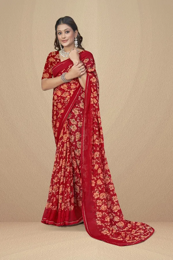 Red_Floral_Embroidered_Saree_With_Matching_Blouse