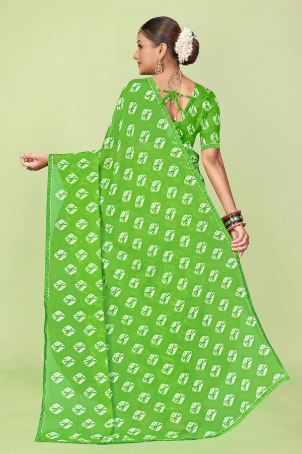 Parrot_Green_Bandhani_Saree_With_Silver_Zari_Booti
