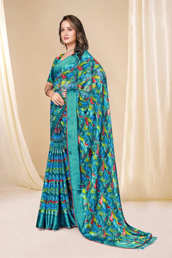 Turquoise_Blue_Printed_Saree_With_Multicolor_Chili_Pepper_Design