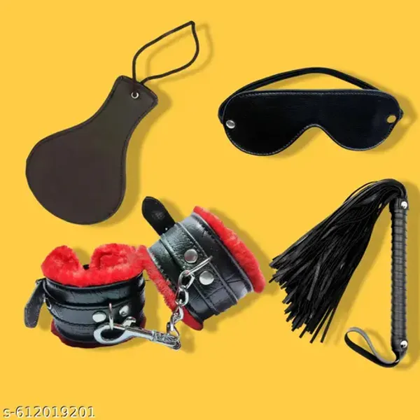 Adjustable_Handcuff_Kit_With_9Pcs_Couple_Honeymoon_Kit_Red_Black_Leather_Handcuffs_Whip_Blindfold_Set_Pack_Of_9