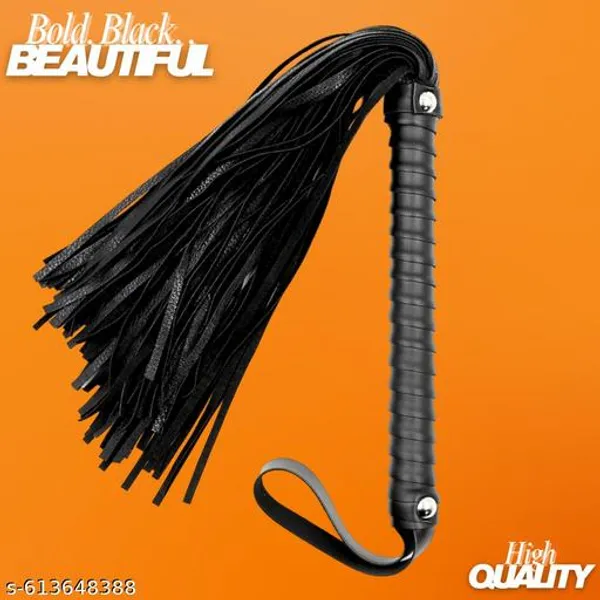 21_In_Synthetic_Leather_Flogger_With_Wooden_Handle_For_Costume_Dress_Party_And_Games_Black_Adult_Pack_Of_1