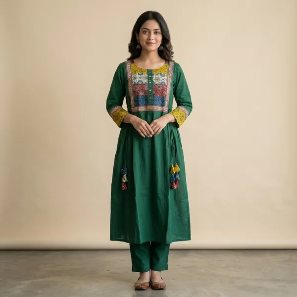 Green_Embroidered_Anarkali_Kurta_Set_with_Tassels_for_Women