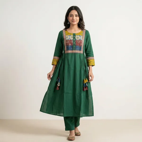 Green_Embroidered_Anarkali_Kurta_Set_with_Tassels_for_Women