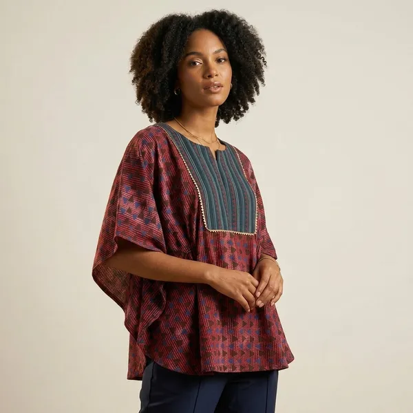 Maroon_Striped_Panelled_Kaftan_Top_for_Women