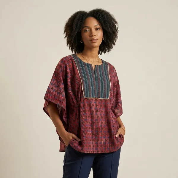 Maroon_Striped_Panelled_Kaftan_Top_for_Women