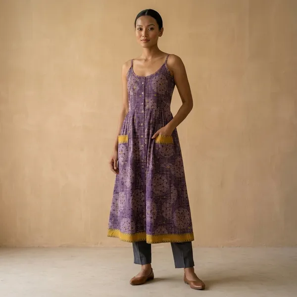 Purple_Printed_Cotton_Sleeveless_Kurta_with_Yellow_Border_for_Women