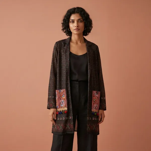 Brown_Embroidered_Printed_Open_Front_Jacket_for_Women