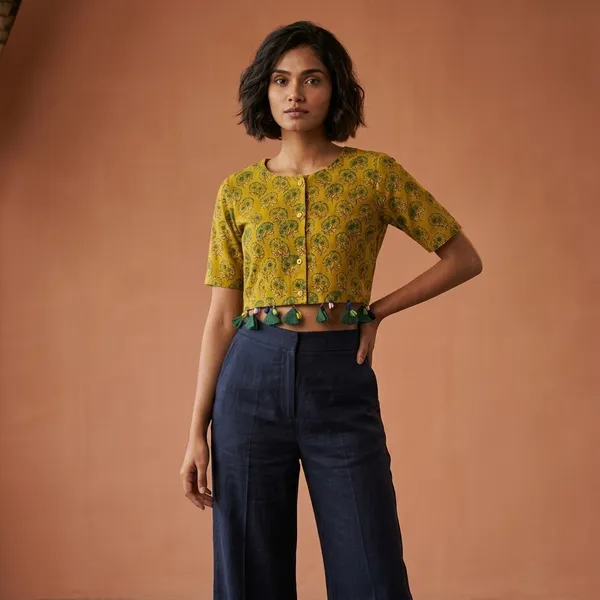 Yellow_Floral_Print_Crop_Top_with_Navy_Wide_Leg_Trousers_for_Women
