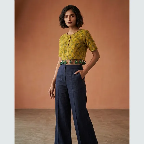 Yellow_Floral_Print_Crop_Top_with_Navy_Wide_Leg_Trousers_for_Women