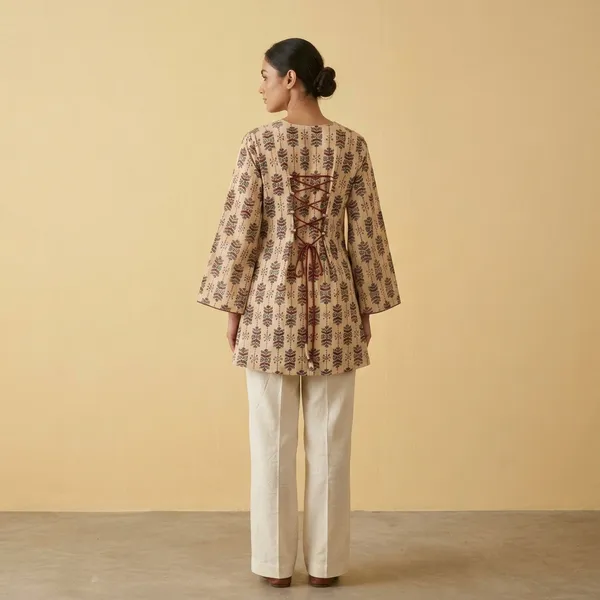 Beige_Cotton_Block_Print_V-Neck_Tunic_with_Lace-Up_Back_for_Women