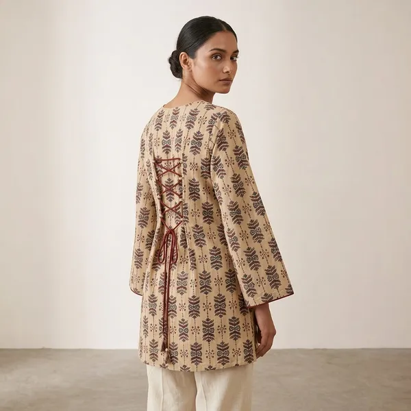 Beige_Cotton_Block_Print_V-Neck_Tunic_with_Lace-Up_Back_for_Women