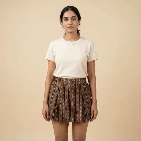 Brown_Striped_Pleated_Mini_Skirt_for_Women