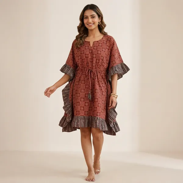 Rust_Cotton_Geometric_Print_Kaftan_Dress_for_Women