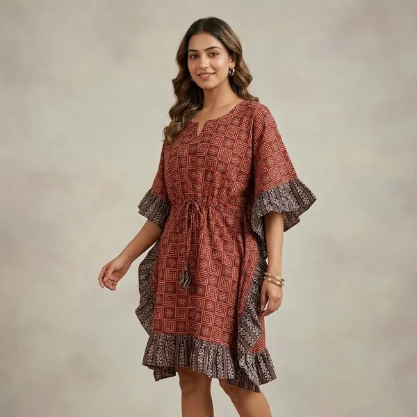 Rust_Cotton_Geometric_Print_Kaftan_Dress_for_Women