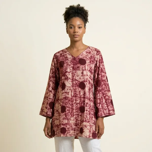Pink_Batik_Print_Flared_Sleeve_Tunic_Top_for_Women