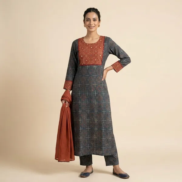 Grey_Rust_Cotton_Printed_Straight_Kurta_with_Palazzo_Set_for_Women