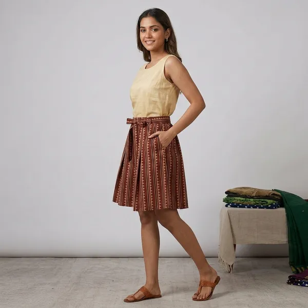 Brown_Printed_Flared_Skirt_for_Women