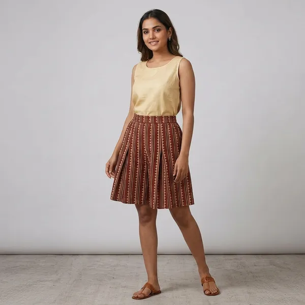 Brown_Printed_Flared_Skirt_for_Women