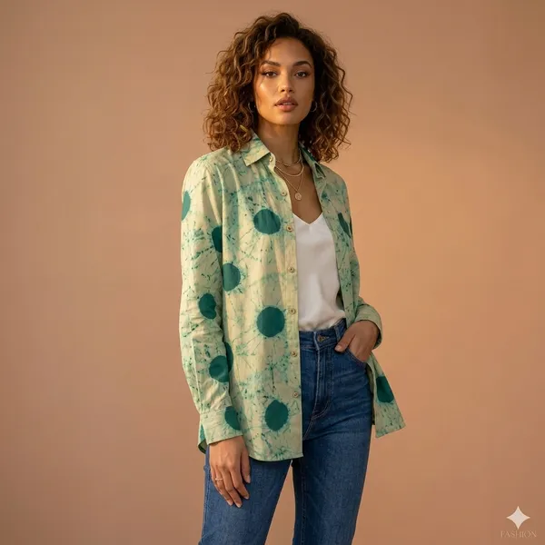Green_Printed_Button-Down_Shirt_for_Women